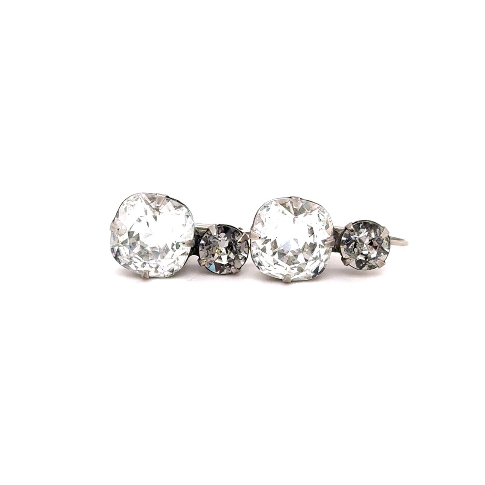 Sorrelli Clear Crystal Leverback Drop Earrings Silver Tone Smoky Grey Accents